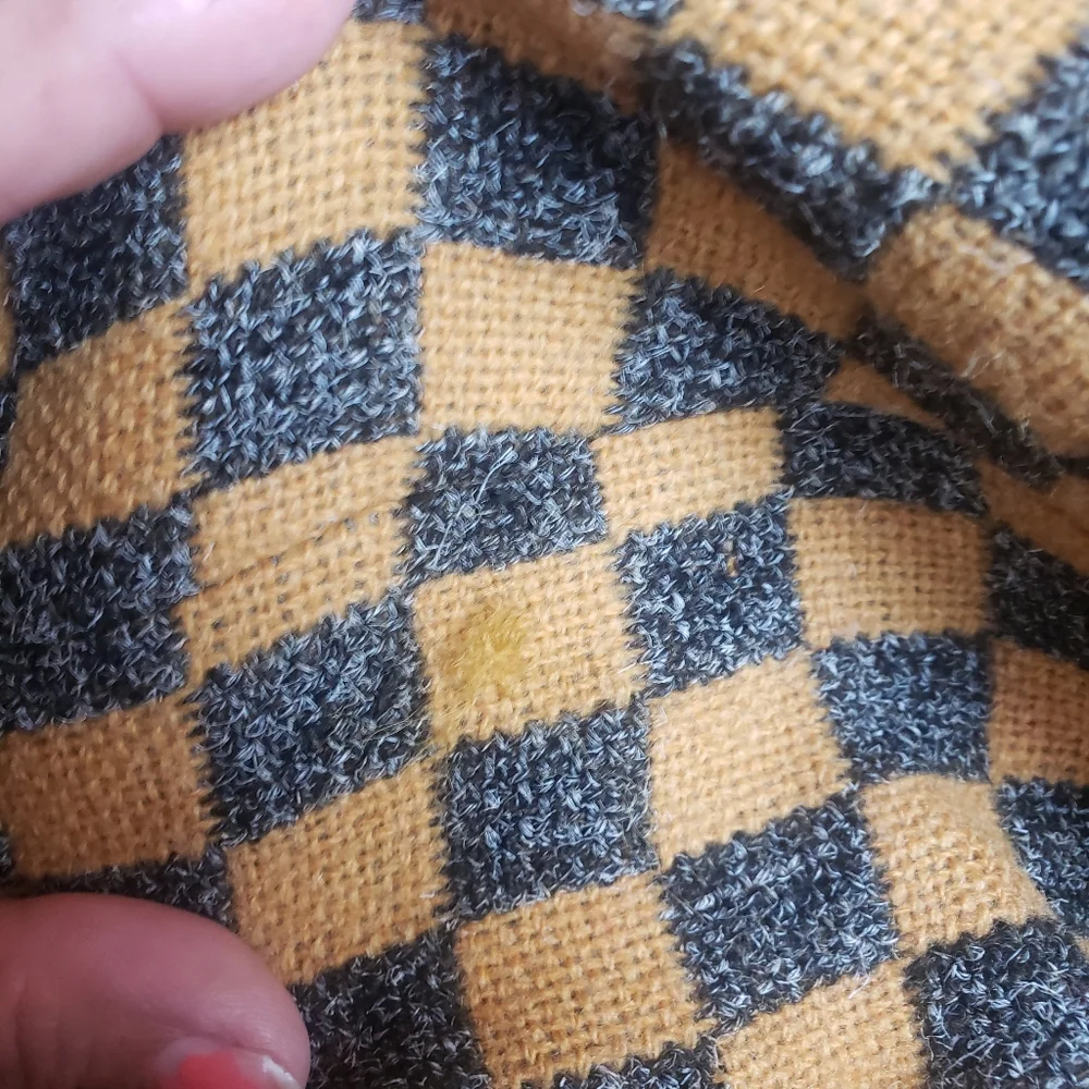 Vtg Mustard Yellow Wool & Grey Check Blend Double Breasted Moto Jacket Blazer L